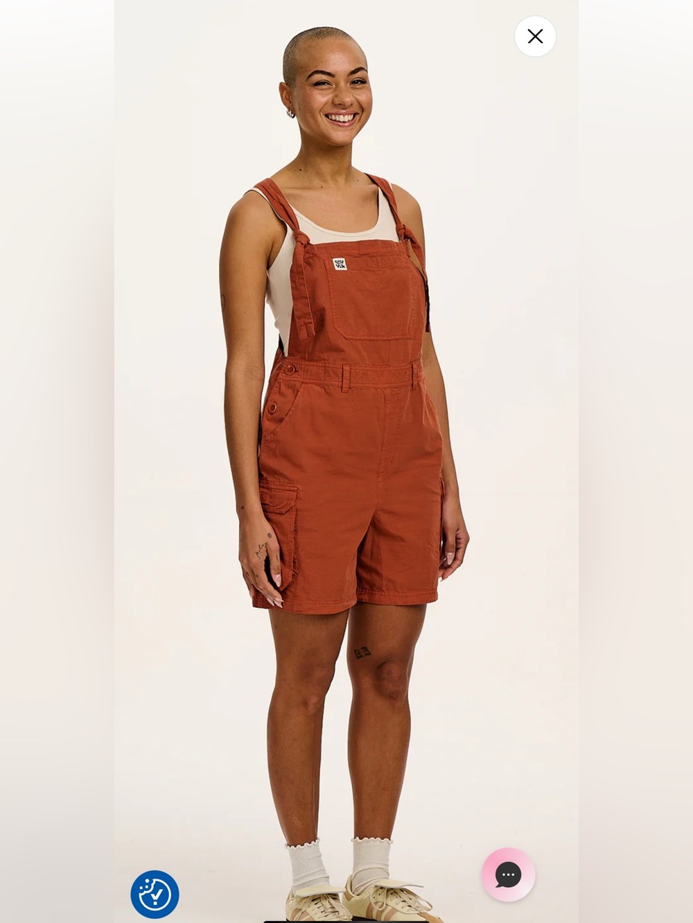 Lucy & Yak Orange Organic Cotton Cargo Dungaree Shorts Overalls Sz Small